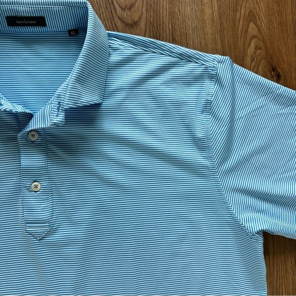 Turtleson Mens Golf Polo Shirt XL Performance Stretch Blue Stripes Sharks Tooth - Picture 1 of 9